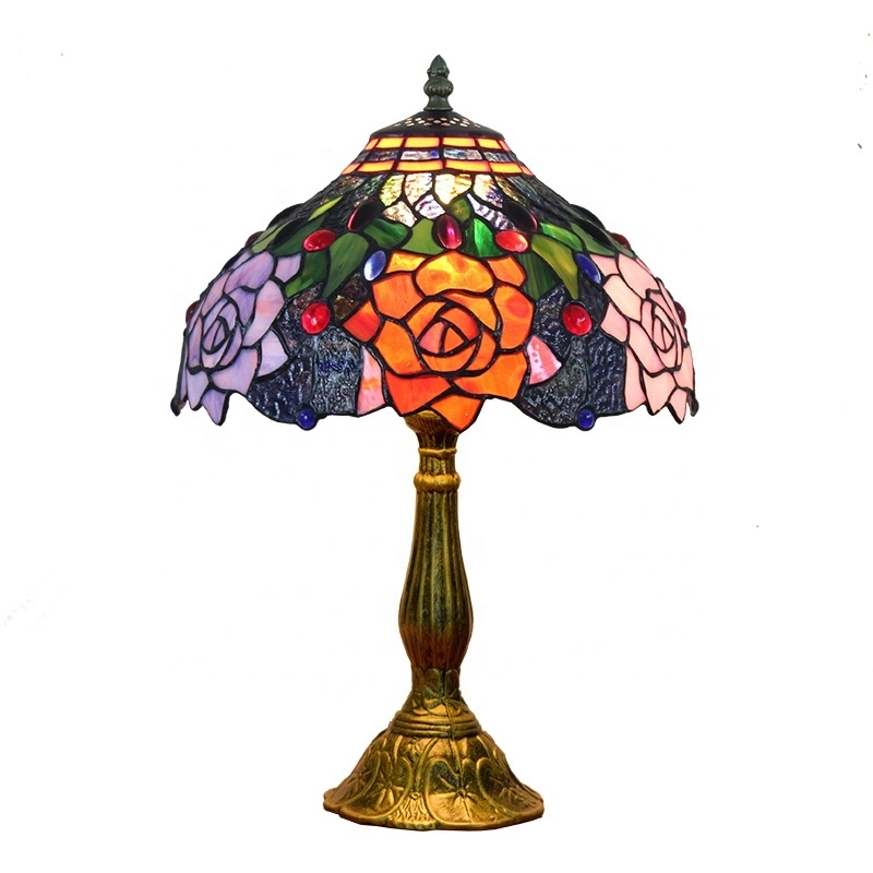 12 Inch American Garden Rose Stained Glass Table Lamp Tiffany Restaurant Bar Bedroom Bedside Table Lamp Yihui Tfn803