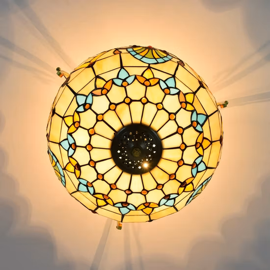 Lampade a sospensione a mosaico Tiffany Lampadario a forma di fiore in vetro colorato Lampadario per tromba delle scale (WH