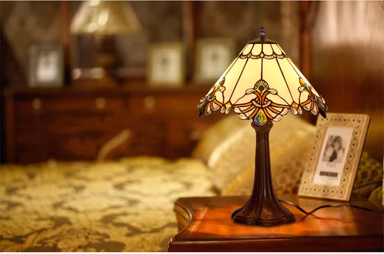 Lampada da tavolo Tiffanylamp da comodino in vetro colorato Art Déco, grande lampada da tavolo vintage di lusso (WH